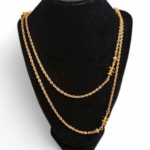Vintage Gold Tone Layered Necklace Boho Chic 27" Long with Bar Accent Pieces